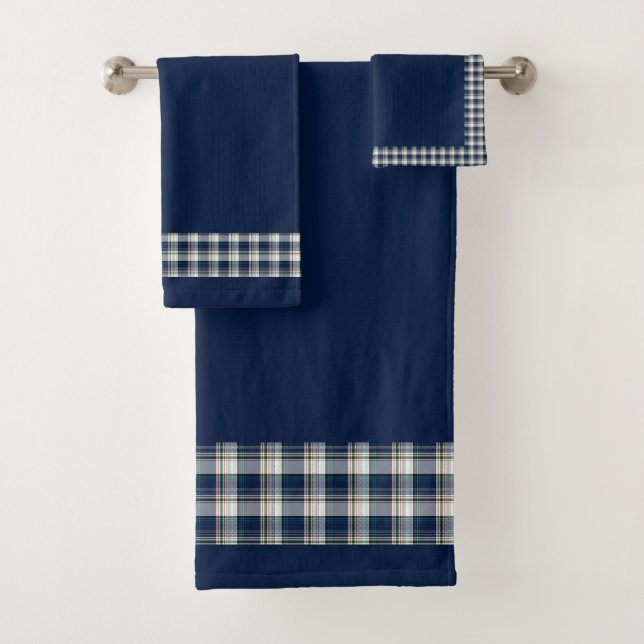 Blue, White, Multi Thread Plaid Bath Towel Set (Insitu)