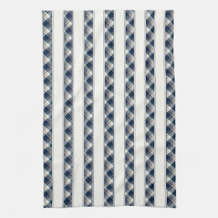 Blue, White, Multi Thread Plaid Stripes Kitchen Towel
