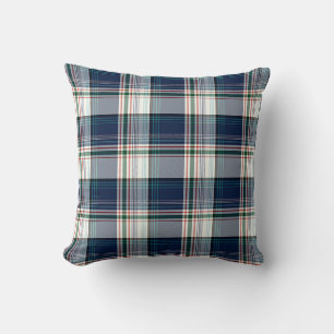 Blue, White, Multi Thread Plaid Throw Pillow