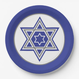 Blue & White Multiple Stars of David Design Paper Plate