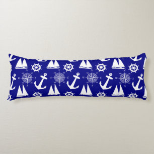 Blue White Nautical Coastal Boating Body Pillow