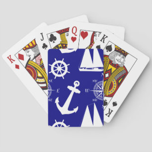 Blue White Nautical Coastal Boating Playing Cards