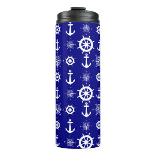Blue White Nautical Coastal Boating Thermal Tumbler