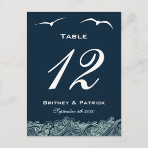 Blue & White Nautical Wedding Table Number Cards