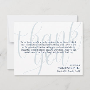 Blue White Navy Script Sympathy Thank You Card