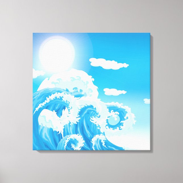 Blue white ocean sea waves wrapped canvas print (Front)