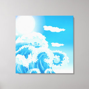 Blue white ocean sea waves wrapped canvas print