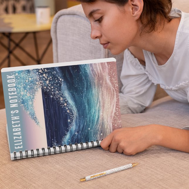  Blue White Ocean Wave Custom Name Funny Spiral Notebook (Creator Uploaded)