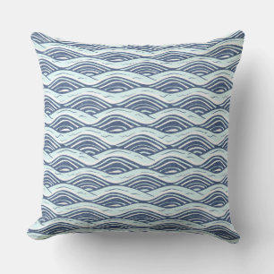 Blue & White Ocean Waves Throw Pillow