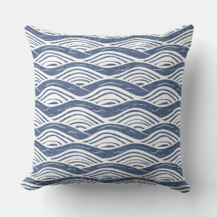 Blue & White Ocean Waves Throw Pillow