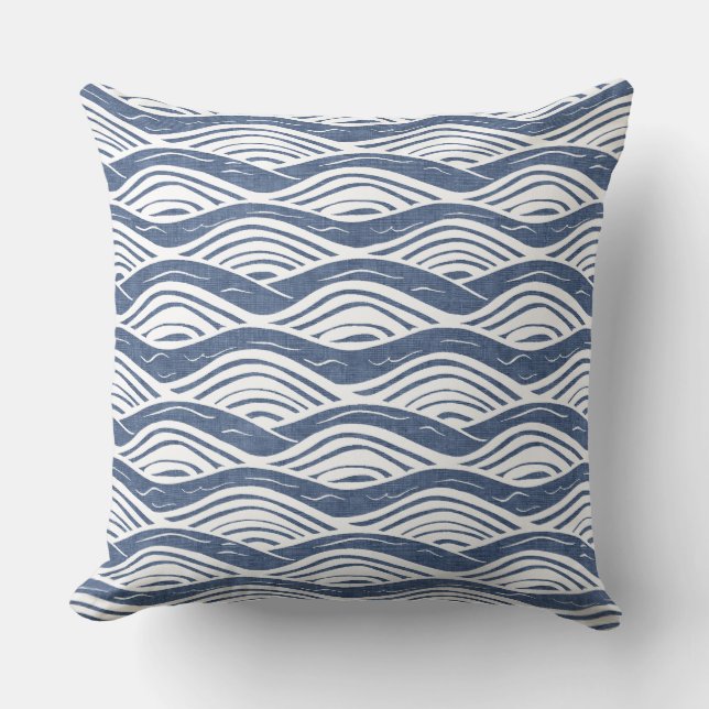 Blue & White Ocean Waves Throw Pillow (Front)