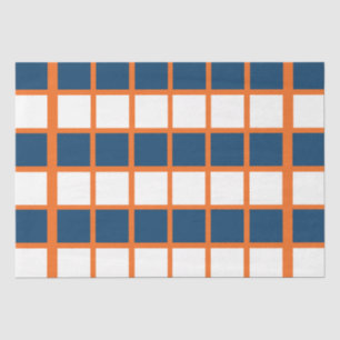 Blue White Orange Chequered Squares Birthday Tissue Paper