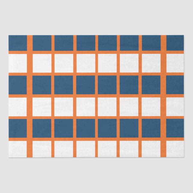 Blue White Orange Chequered Squares Birthday Tissue Paper (Front)