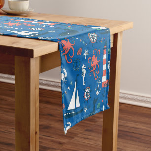 Blue White & Orange Nautical Pattern Short Table Runner