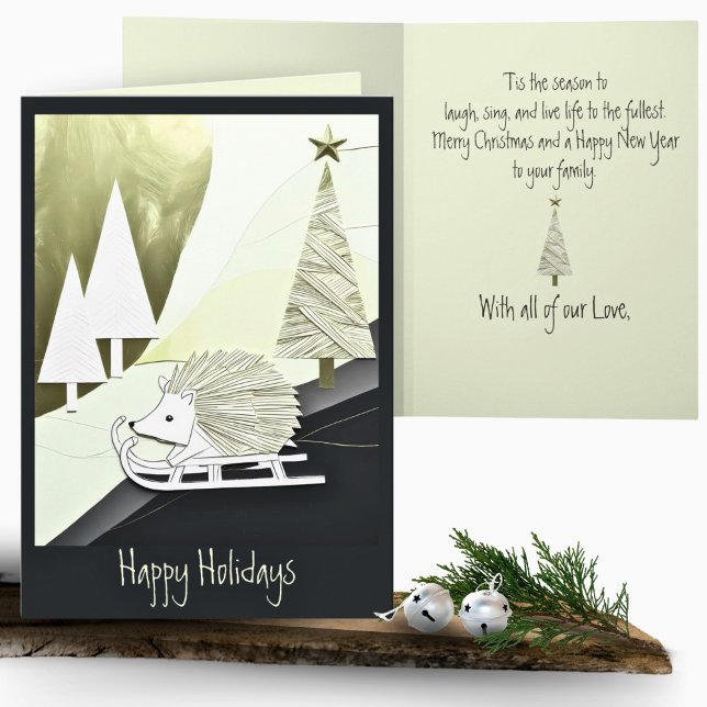 Blue White Origami Christmas Hedgehog on a Sled Card (Creator Uploaded)