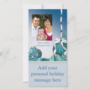 Blue White Ornaments Photo Christmas Cards