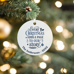 Blue white our story typography Christmas Metal Ornament