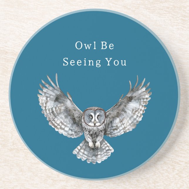 Blue White Owl   Coaster (Front)