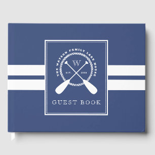Blue White Paddles Lake House Monogram Guest Book