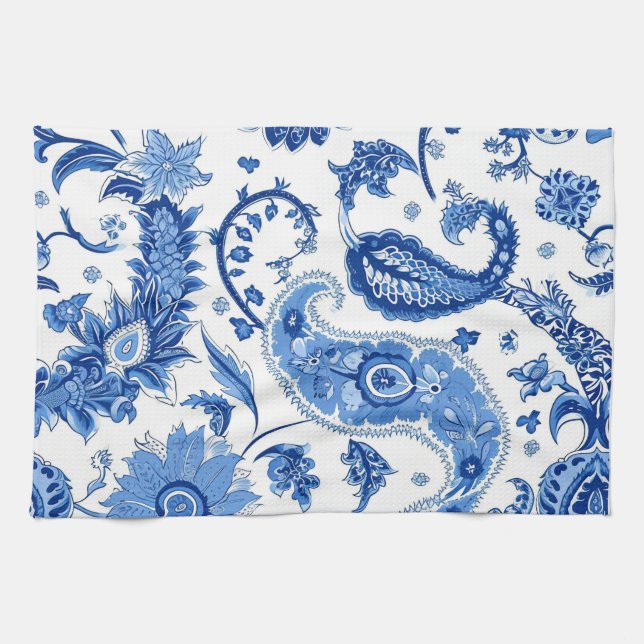 Blue & White Paisley Kitchen Towel  (Horizontal)
