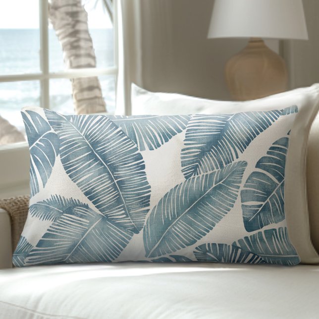 Blue & White Palm Leaf Lumbar Pillow (Creator Uploaded)