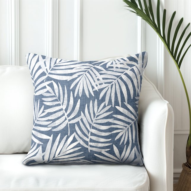Blue & White Palm Leaf Throw Pillow (Creator Uploaded)