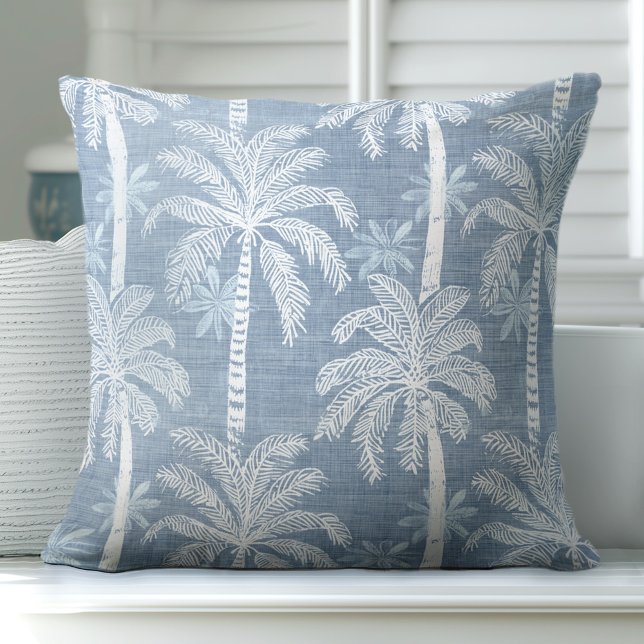 Blue & White Palm Tree Throw Pillow (Creator Uploaded)
