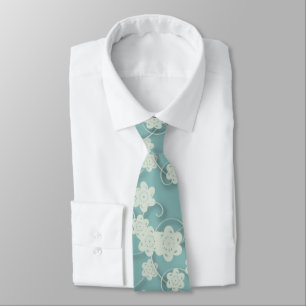 Blue White Paper Flowers Tie