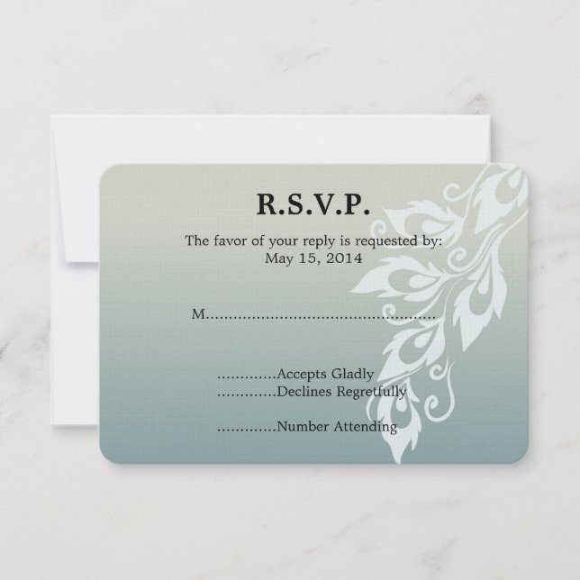Blue White Peacock Feather Wedding RSVP Card (Front)