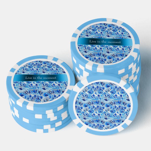 Blue White Peacock Feathers   Poker Chips (Stack)