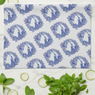 Blue White Peacock Rose Kitchen Towel