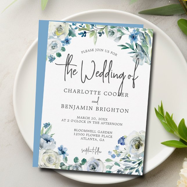 Blue White Peony Floral Chic Spring Garden Wedding Invitation (Creator Uploaded)