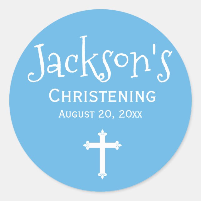 Blue White Personalized Christening Sticker Cross (Front)