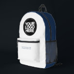Blue White | Personalized Corporate Logo and Text Printed Backpack<br><div class="desc">Classic Navy Blue and white | Personalized Corporate Logo and Text Modern Business Printed Backpack</div>