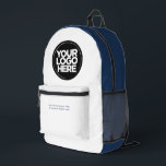 Blue White | Personalized Corporate Logo and Text Printed Backpack<br><div class="desc">Classic Navy Blue and white | Personalized Corporate Logo and Text Modern Business Printed Backpack</div>