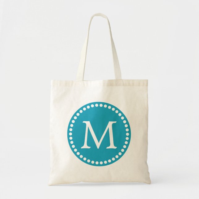 Blue & White Personalized Custom Monogram Tote Bag (Front)