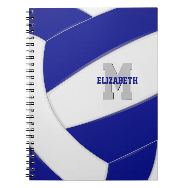blue white personalized girls boys volleyball notebook (Front)