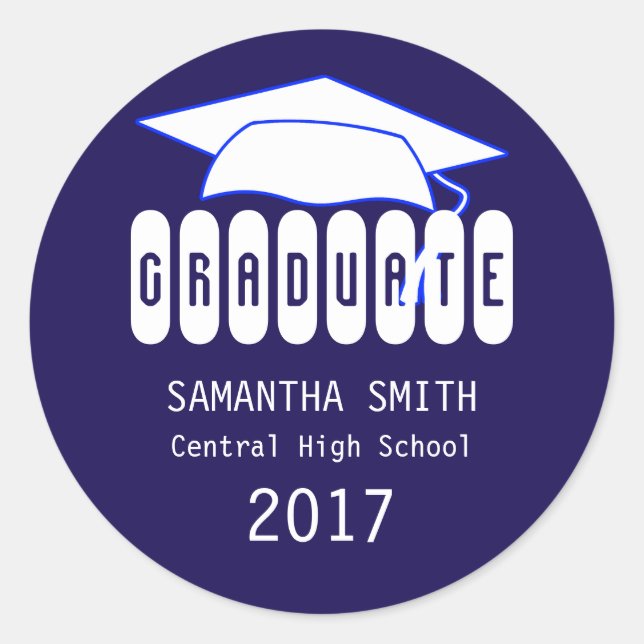 Blue & White Personalized Graduation Cap Sticker (Front)