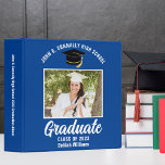 Blue White Personalized Graduation Photo Album Binder<br><div class="desc">This modern blue and white custom senior graduation photo album features your high school or college name for the class of 2024. Customize with your graduating year under the chic handwritten script and grad cap for a great personalized graduate binder keepsake gift. Fill with your photos or memorabilia. Add your...</div>
