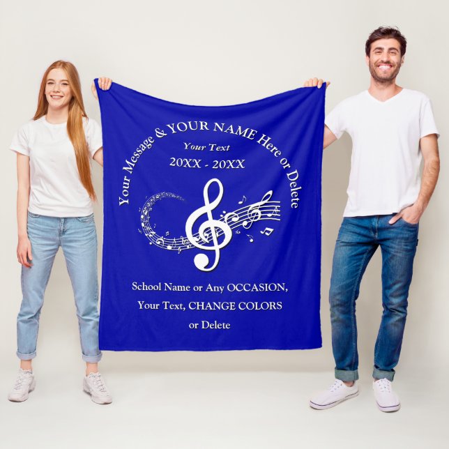 Blue White Personalized Music Note Throw Blanket (In Situ)