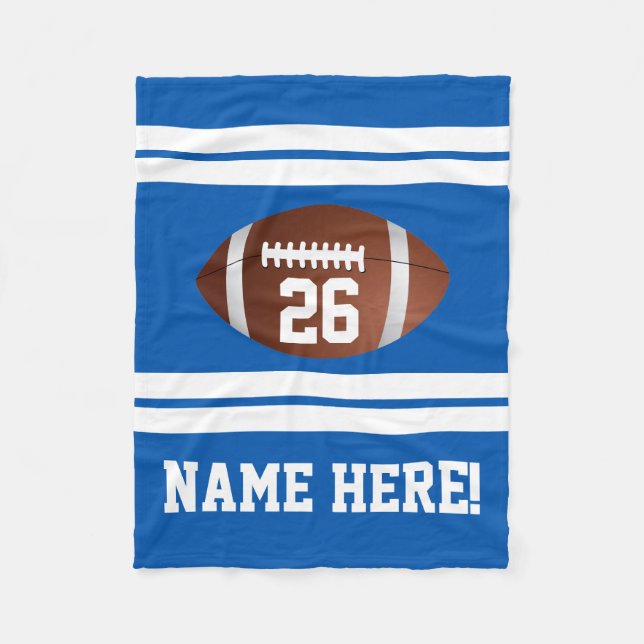 Blue White Personalized Name Team Colours Football Fleece Blanket (Front)