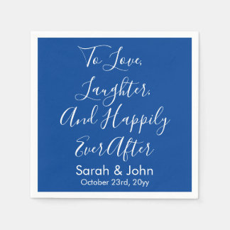 Blue White Personalized Script Wedding Reception Napkin
