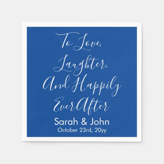 Blue White Personalized Script Wedding Reception  Napkin (Front)