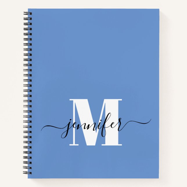 Blue White Personalized Sketchbook Monogram Name Notebook (Front)
