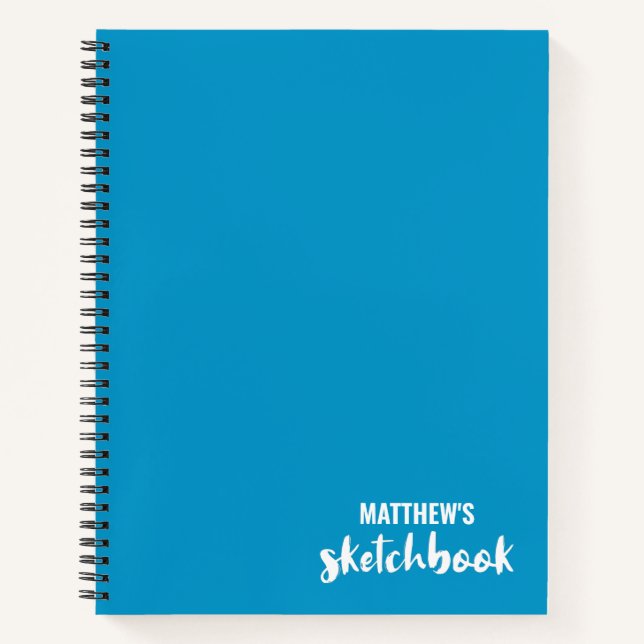 Blue White Personalized Sketchbook Your Name Notebook (Front)