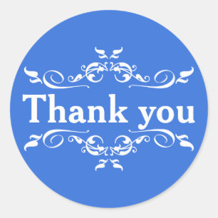 Blue & White Personalized Thank You Classic Round Sticker