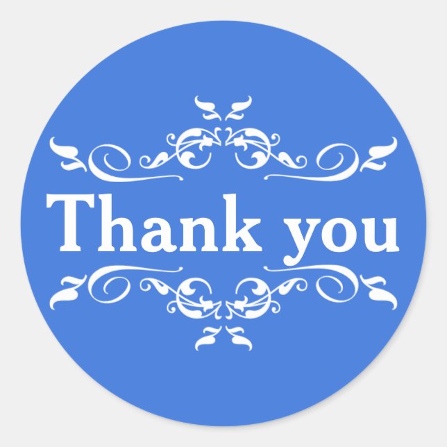 Blue & White Personalized Thank You Classic Round Sticker (Front)