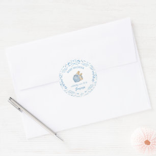 Blue White Peter the Rabbit Beatrix Baby Shower Classic Round Sticker