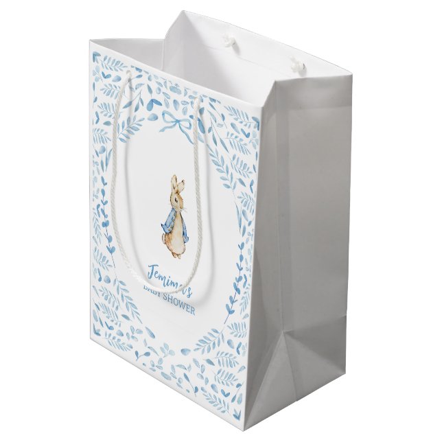 Blue White Peter the Rabbit Beatrix Baby Shower Medium Gift Bag (Back Angled)