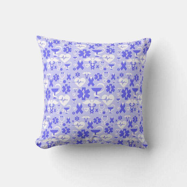 Blue white pharmacy element pattern throw pillow (Front)
